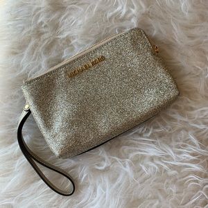 Michael Kors Gold/Classic Brown Pattern Wristlet